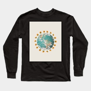 Earth planet and sunflowers Long Sleeve T-Shirt